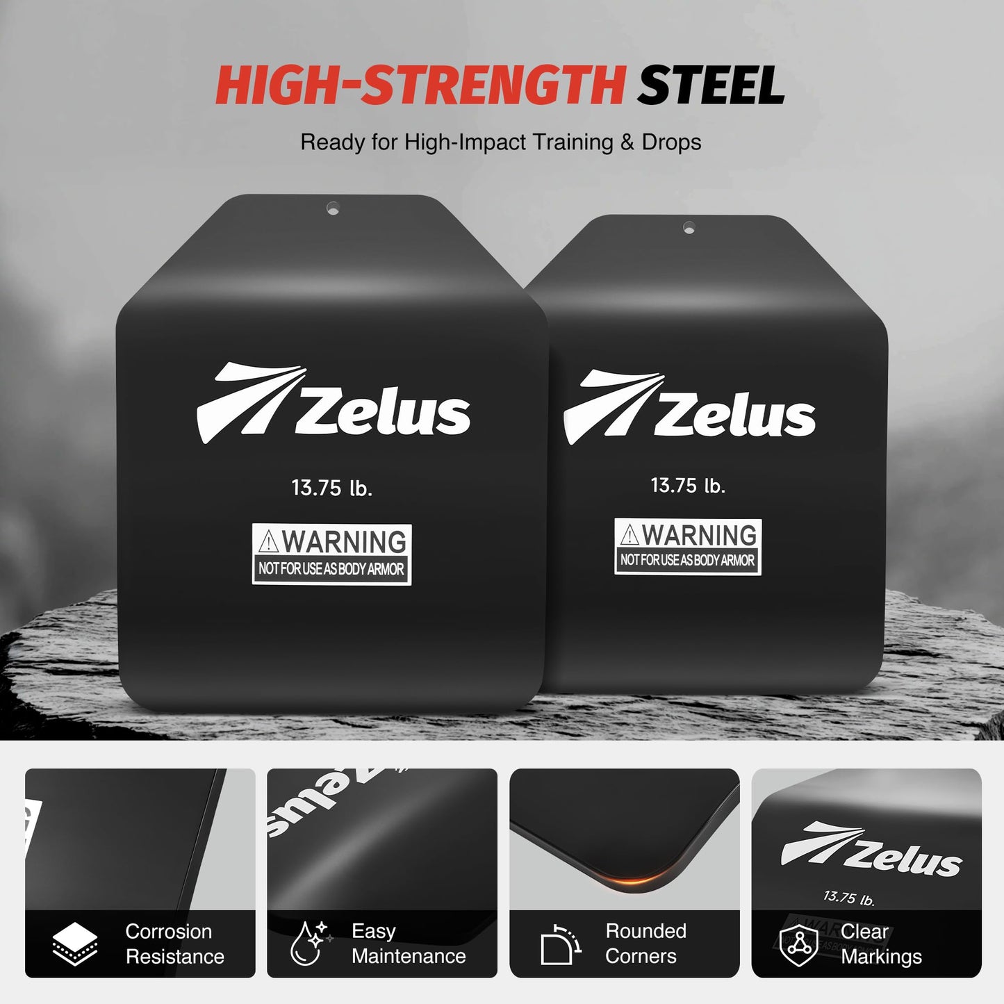 ZELUS Curved Weighted Vest Plates for Workout, 13.75LB Pairs Steel Weight Plates for Tactical Weight Vest, Ergonomic Training Plates for Running, CrossFit & Strength Training
