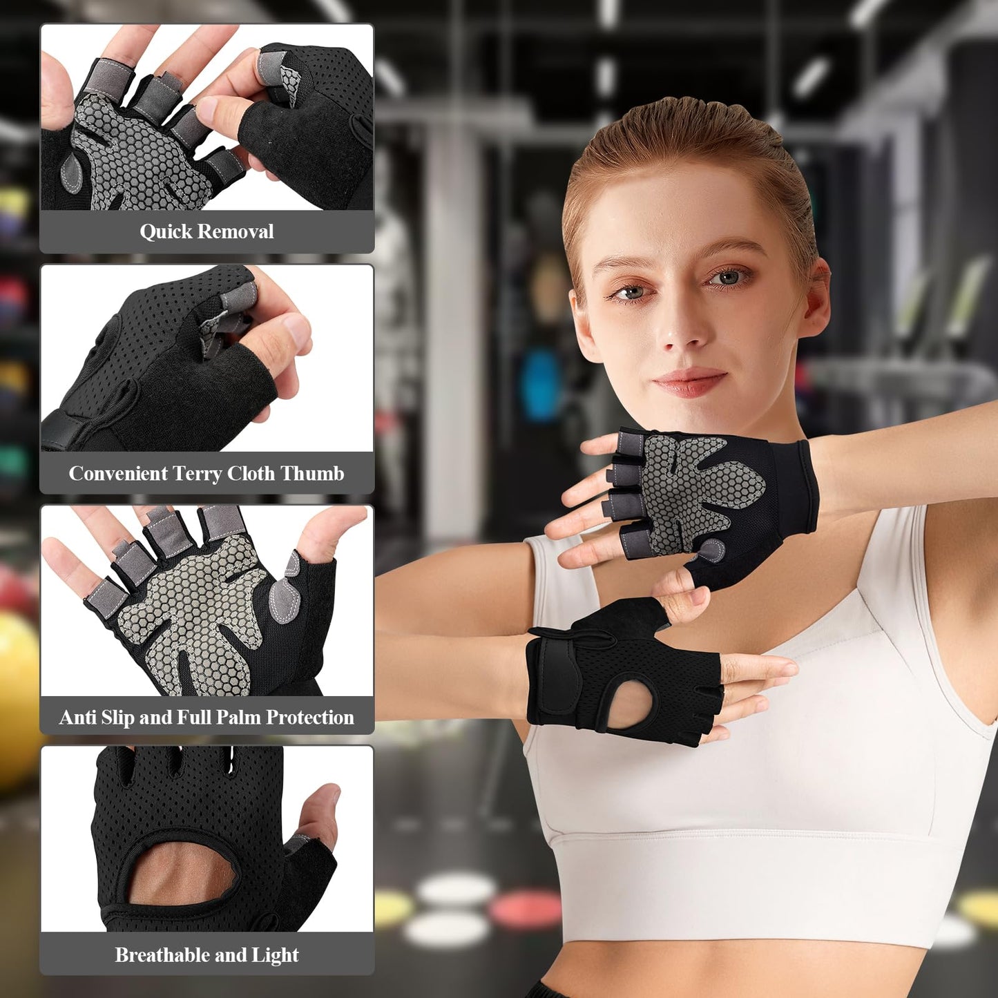 Barbell Pad Set,10 Pcs Barbell pads For Hip Thrust Squat & Lunges Support,With 2 Workout Ankle Straps, 2 Workout Gloves, 2 Gym Straps Weight Lifting, Resistance Bands,Olympic Bar Pad,Carry Bag (Black, Large-Gloves)
