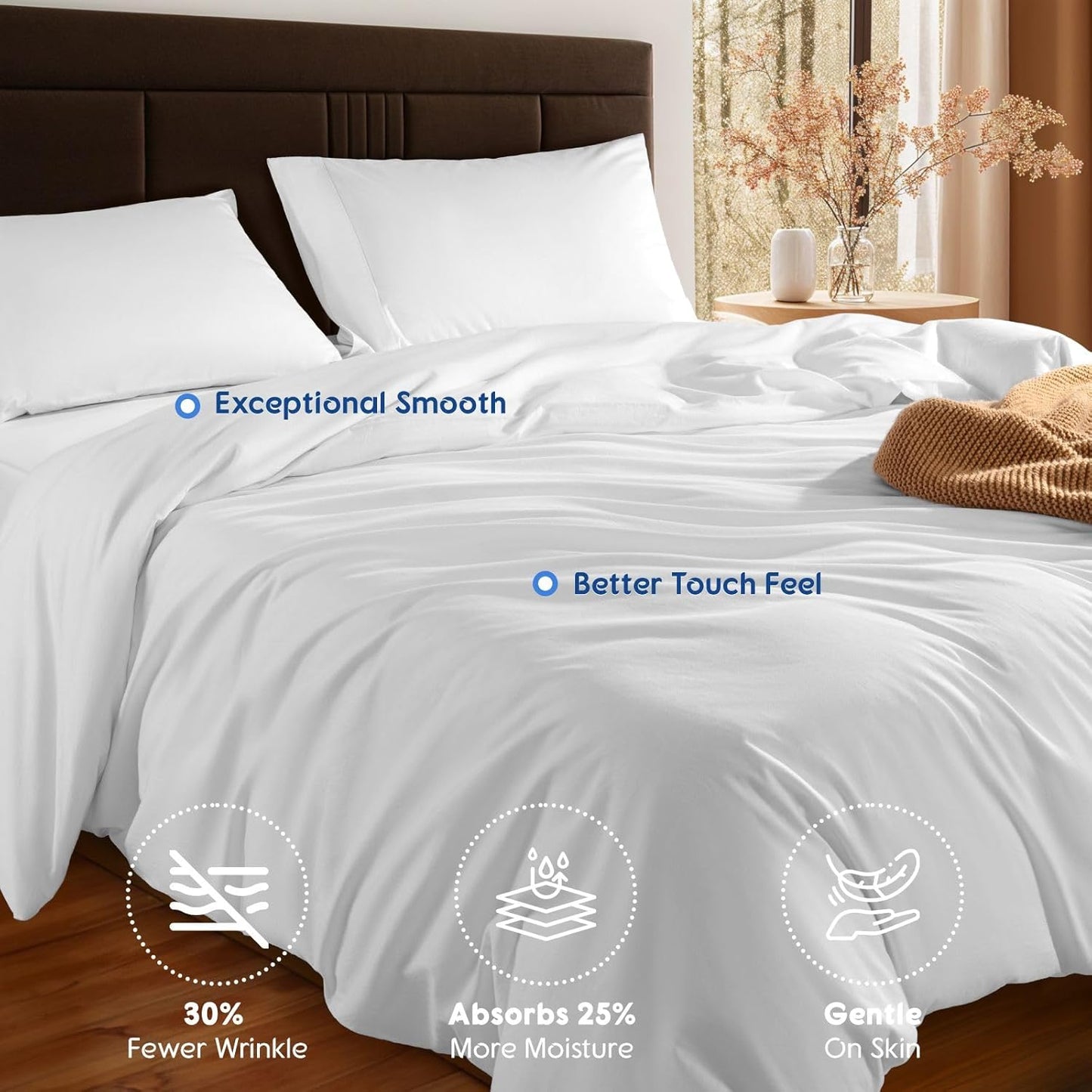 SONORO KATE 100% Egyptian Cotton Duvet Cover - Soft & Breathable 1000 Thread Count | Queen Size, White - 3 PC Set