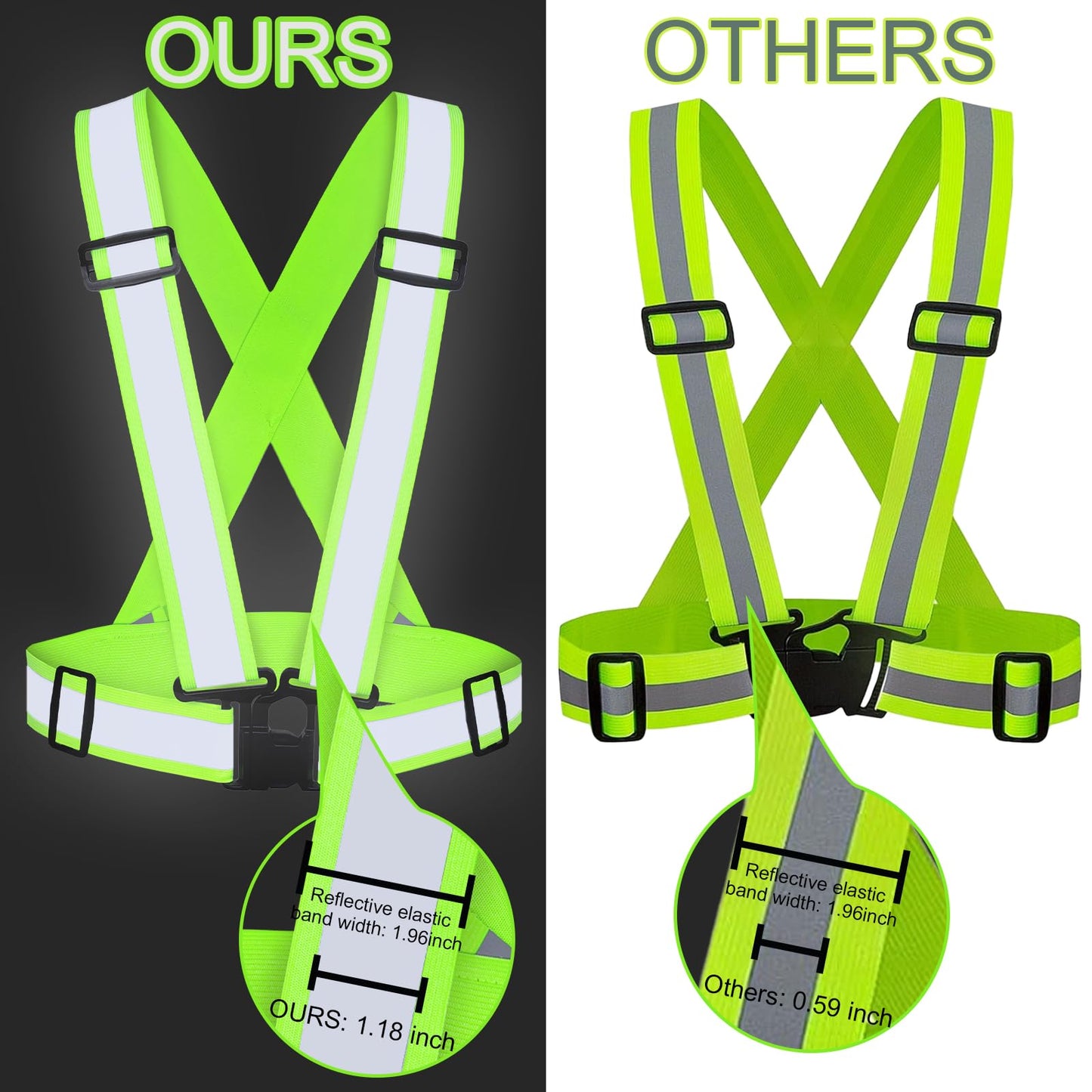 12 Pcs Reflective Vests Safety High Visibility Straps Reflector Vest Safety Straps Adjustable Elastic Vest Gear for Running Cycling Working