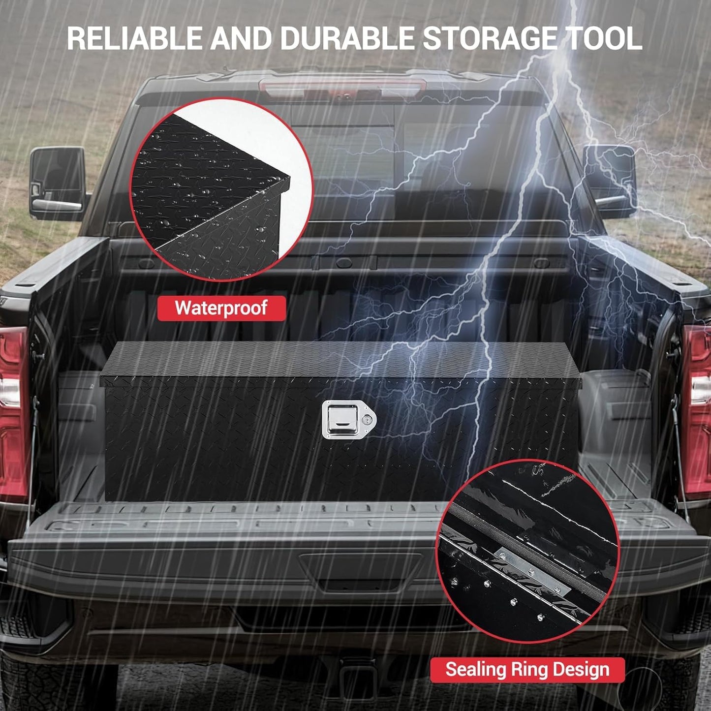 EliteEdge Heavy Duty Aluminum Truck Bed Tool Box, Diamond Plate Tool Box with Side Handle and Lock Keys, Storage Box Chest Box Organizer for Pickup, Truck Bed, RV, Trailer, 39"x13"x10"