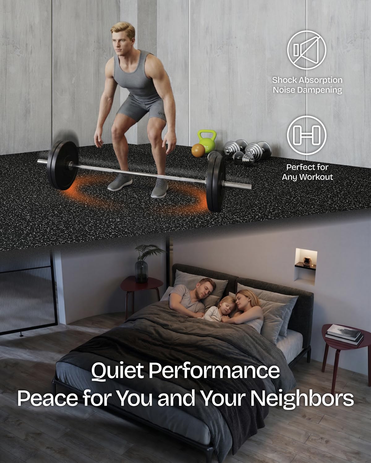 Vivaluz 0.56 Inch Thick 48 Sq Ft Gym Flooring for Home Gym, 12 Tiles Robust Rubber Top with Eva Foam Exercise Equipment Mats, Protective Flooring Puzzle Mat for Fitness Room