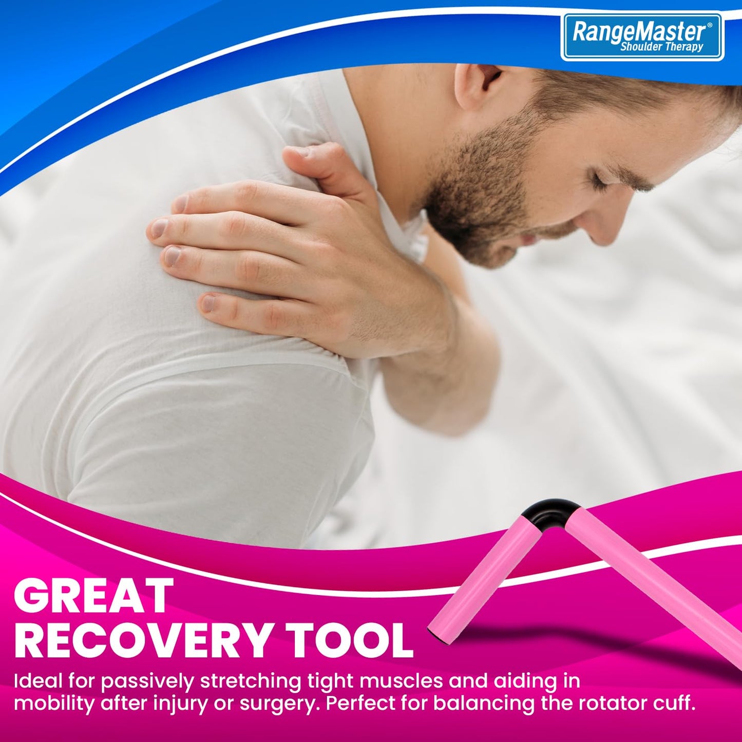 RangeMaster ShoulderWand Therapy Stretching Tool│Collapsible Stretching Bar│Physical Therapy Tool for Recovery and Increasing Motion (Pink)