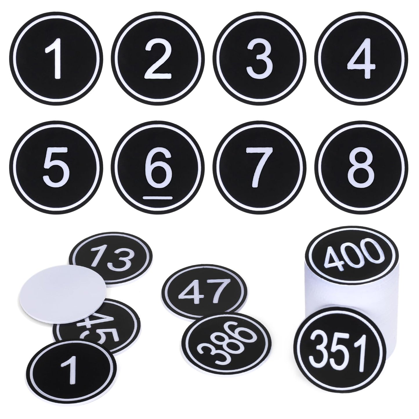 NumRealm 35mm ABS Plastic Round Table Numbers, Locker Cabinet Numbers Signage Tags Labels - Black 1 to 50