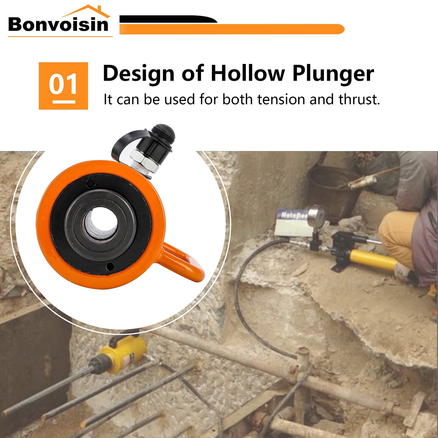 Bonvoisin 30T 4 Inch Hollow Hydraulic Cylinder Jack Porta Power Ram Single Acting Lifting Cylinders 4" Stroke for Machinery Shipbuilding
