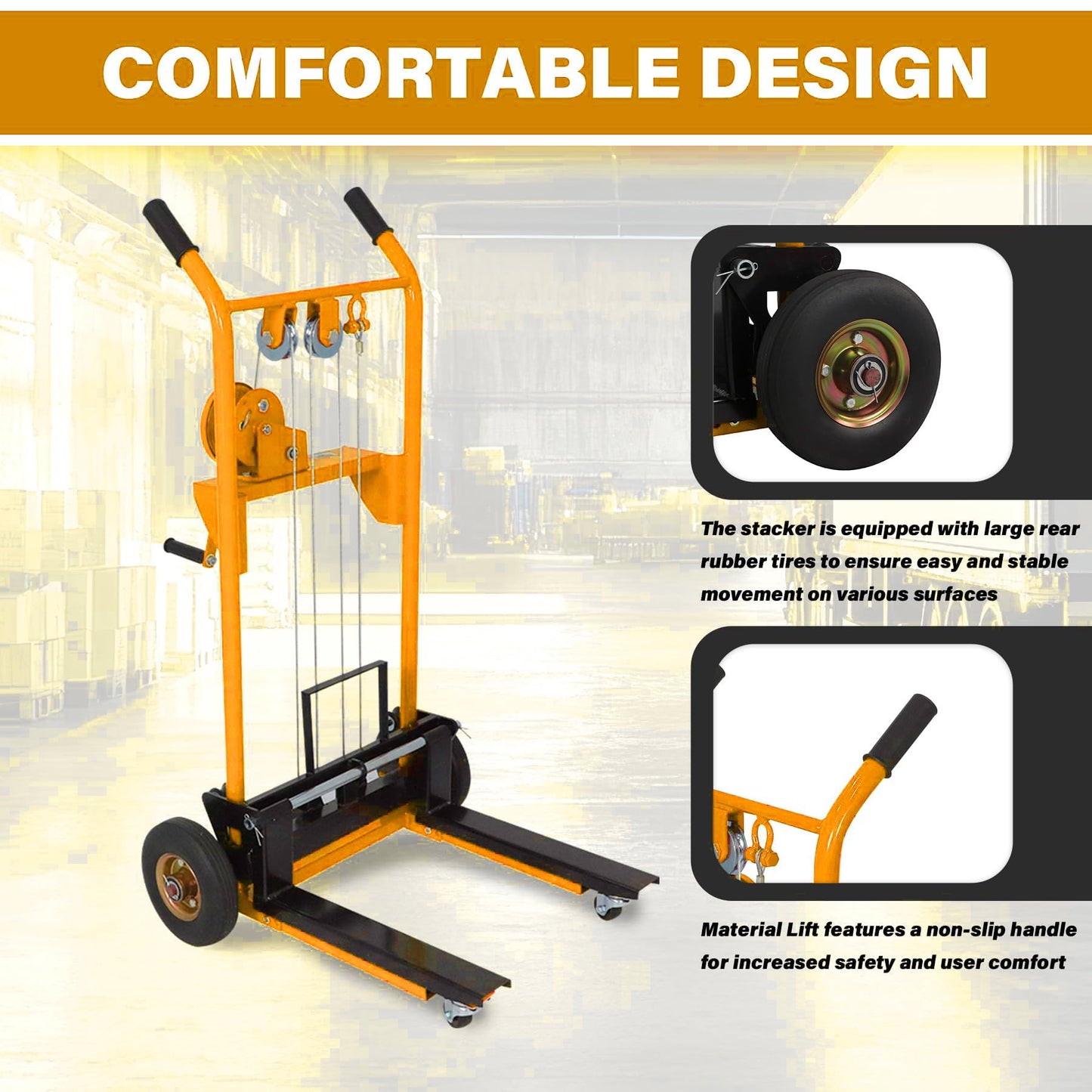 APOLLOLIFT Material Lift Winch Stacker, 440 lbs Capacity 35.4" Lifting Height, Manual Stacker Pallet Jack Truck Dolly with Swivel Casters and Lift Plate