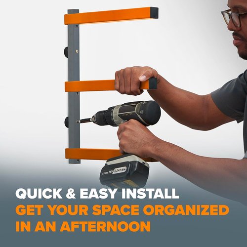 BORA 3-Level Wood Storage Rack - Heavy-Duty Wall-Mounted Shelf for Lumber | 300 lb Capacity, Orange/Black
