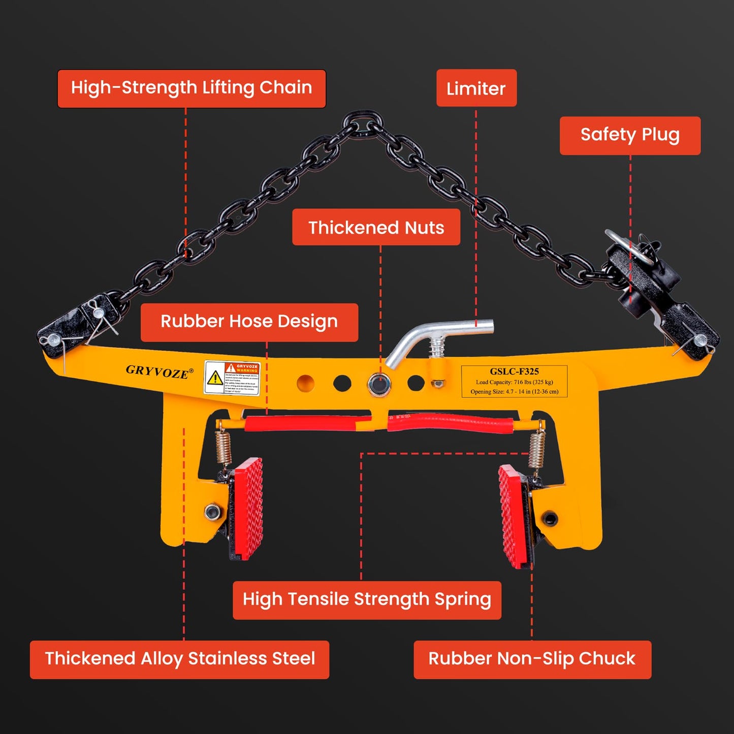 GRYVOZE 716 lbs Granite Slab Lifting Clamp, Adjustable Range: 4.7"-14", Heavy Duty Stone Scissor Lifter Clamp for Carrying and Vertical Transport of Marble, Concrete Blocks, Slate Sheets, Curb Stones