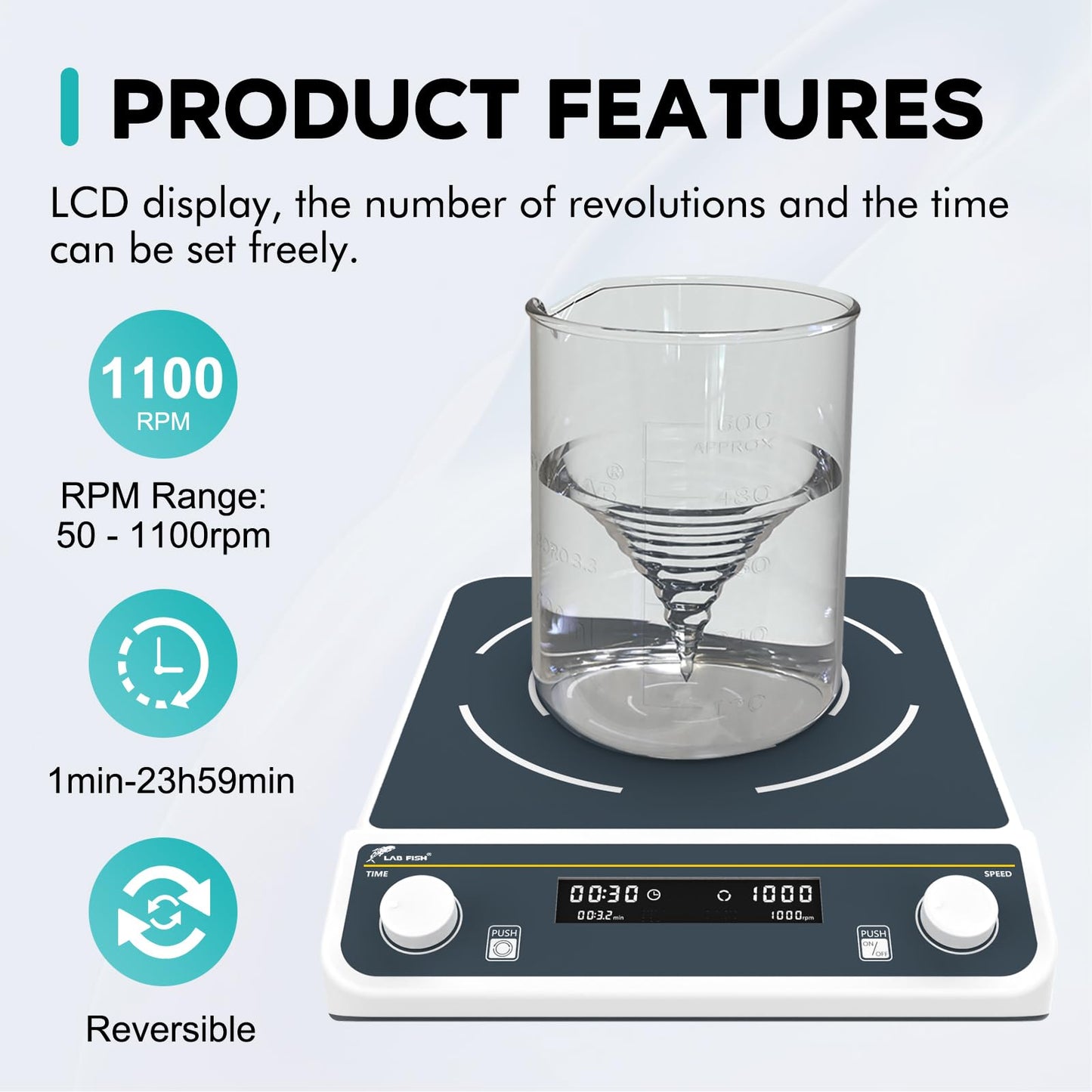 LAB FISH Digital 50L Magnetic Stirrer (50000ML) Large Capacity 1100PRM Magnetic Mixer 13"X13" Stir Plate W/Timer for Lab