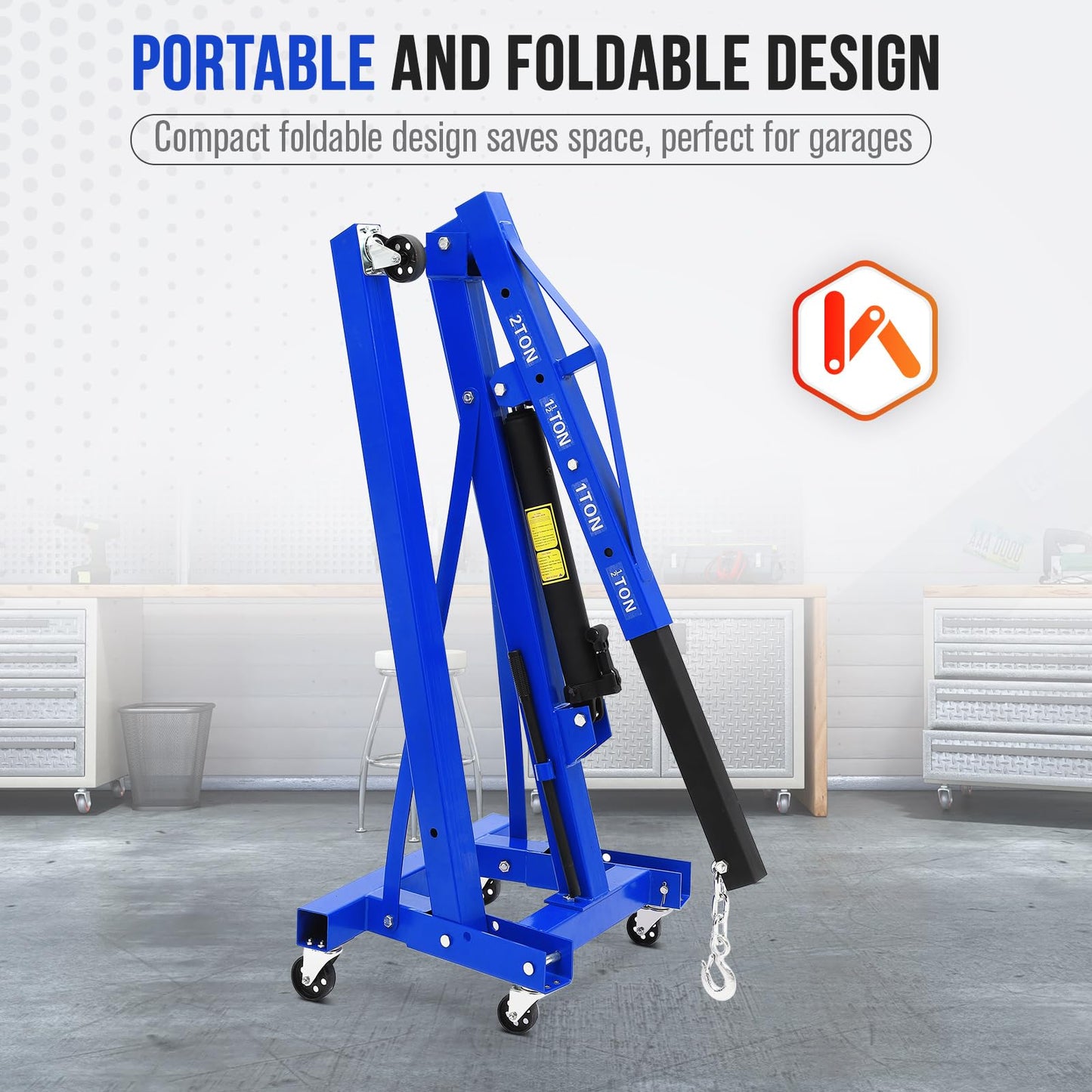 Hydraulic Engine Hoist with Lever 2 Ton (4400LB), Heavy Duty Folding Shop Crane w/ 6 Swivel Casters & Telescopic Boom, Adjustable Lifting for Engines, Transmissions | Garage, Workshop, Factory, Blue