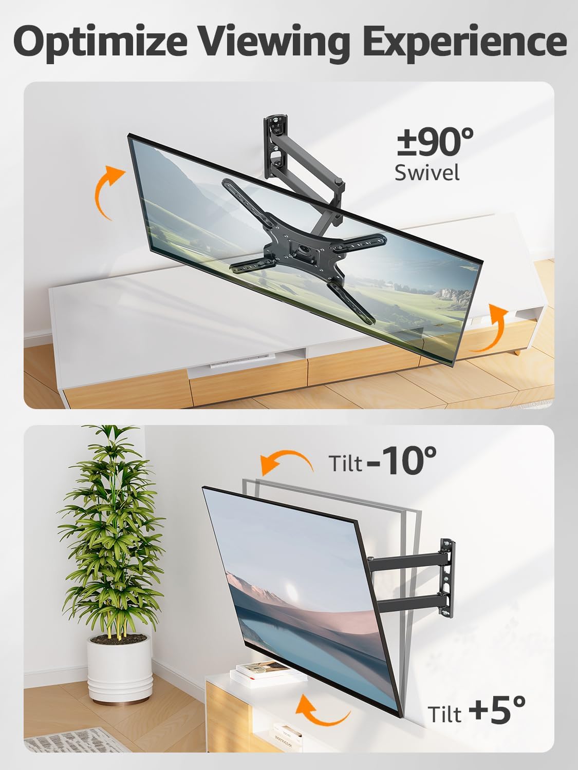 Mountory 26-60 Inch 400x400, 77 lbs. Full Motion TV Wall Mount for Most TVs, Articulating Arms Swivel and Tilt tv