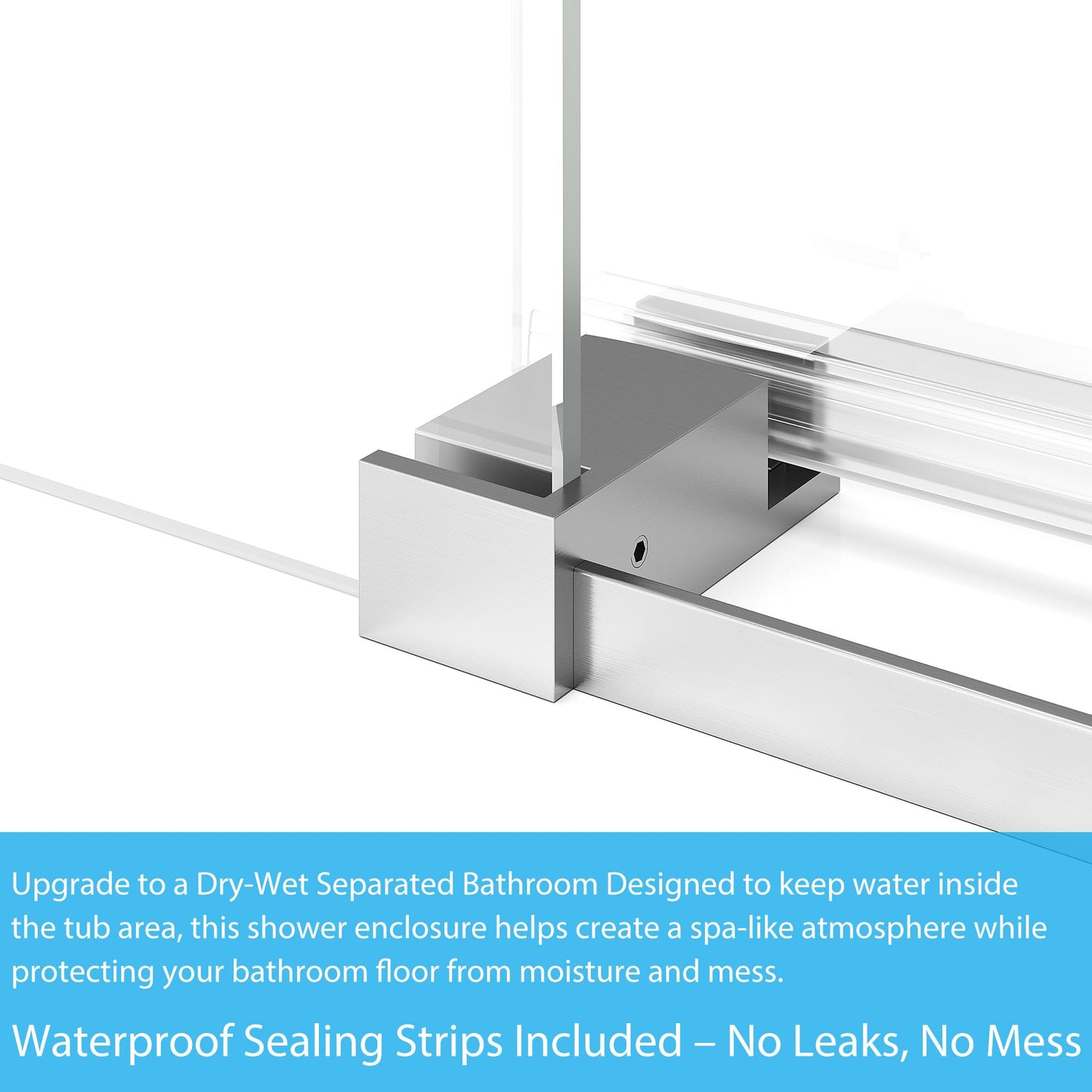 60" x 59" Frameless Sliding Tub Door – Brushed Stainless Steel Round Rail, 8mm Tempered Glass with Easy Clean Coating, Heavy Duty Roller System for Bathtub