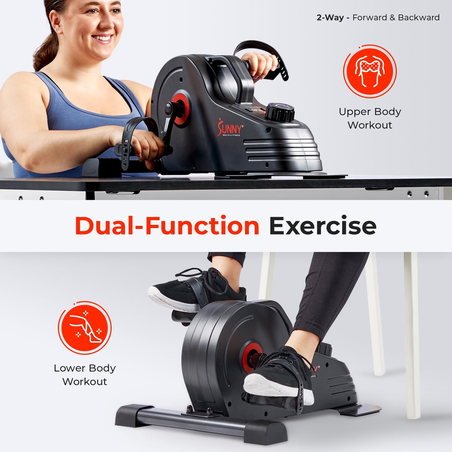 Sunny Health & Fitness Dual-Function Under-Desk Mini Bike, Portable Cardio Peddler in Home & Office, Indoor Arm / Leg Cycle Machine, Pedal Exerciser for Seniors, Free SunnyFit App Bluetooth Connection