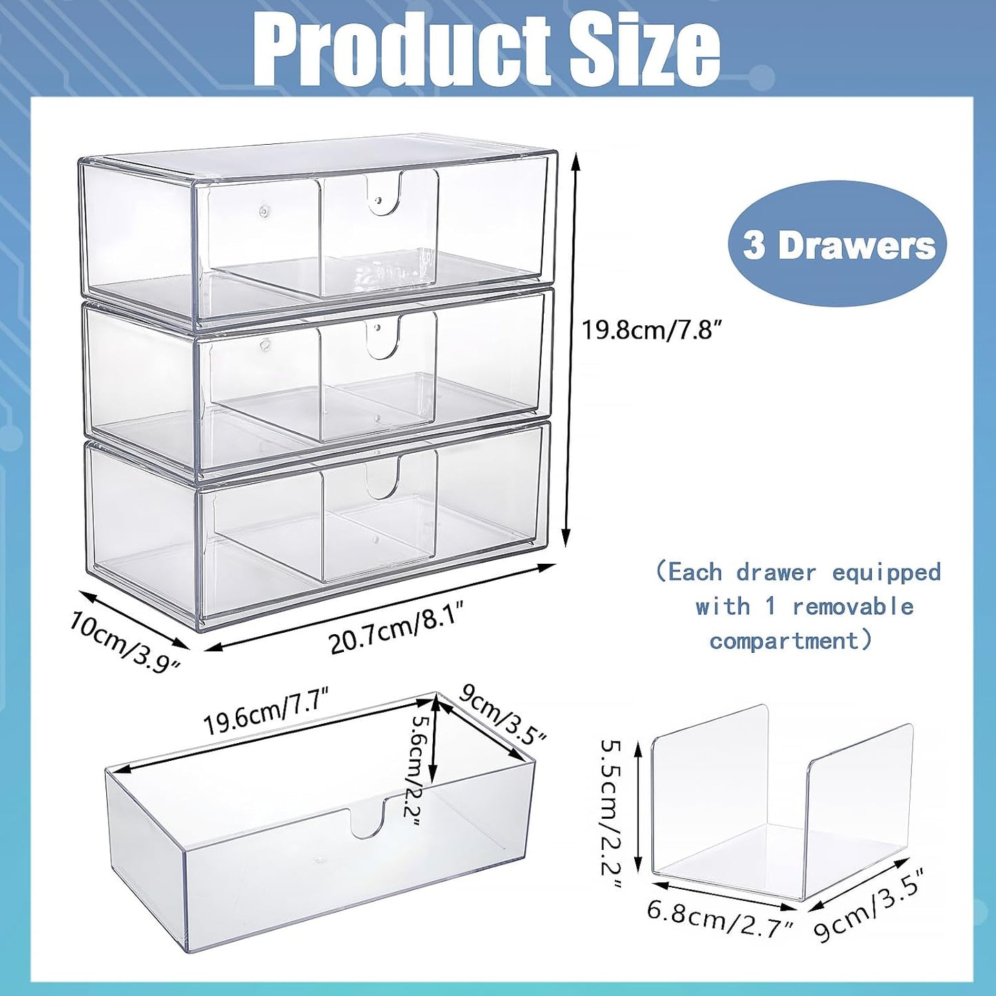 3 Pack 9V, 3-Drawer Common BTSKY Clear Acrylic Battery Storage Organizer for AA, AAA, C, D Batteries, Storage Box