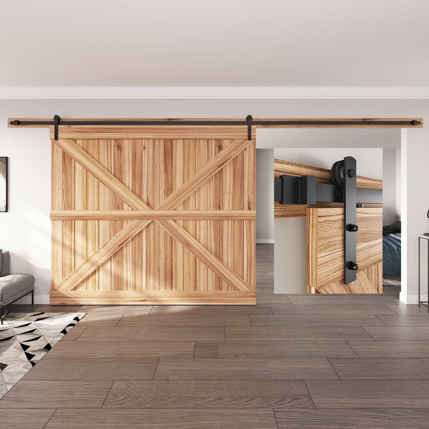 EaseLife 16 FT Sliding Barn Door Hardware Track Kit,Straight Pulley,Slide Smoothly Quietly,Easy Install (16FT Track Kit for 96" Wide Single Door)