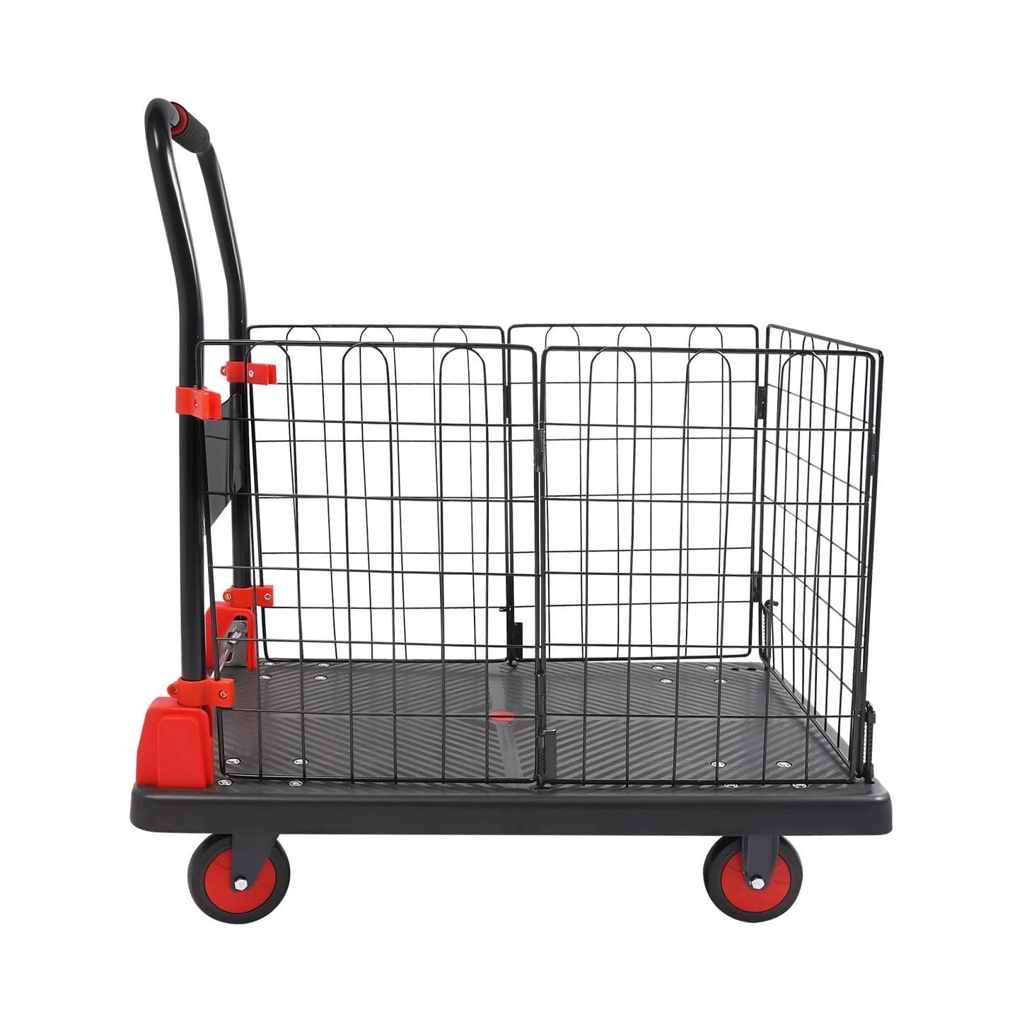660LBS Capacity Platform Truck Cart with Cage, Foldable Heavy Duty Hand Truck with Wheels Multipurpose Portable Flatbed Cart Removable Cage Cart for Yard, Office and Store