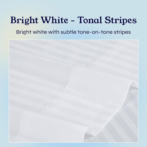 California Design Den King Size Pillowcase Set - 400 Thread Count, 100% Cotton Sateen, Soft & Breathable | Striped Bright White