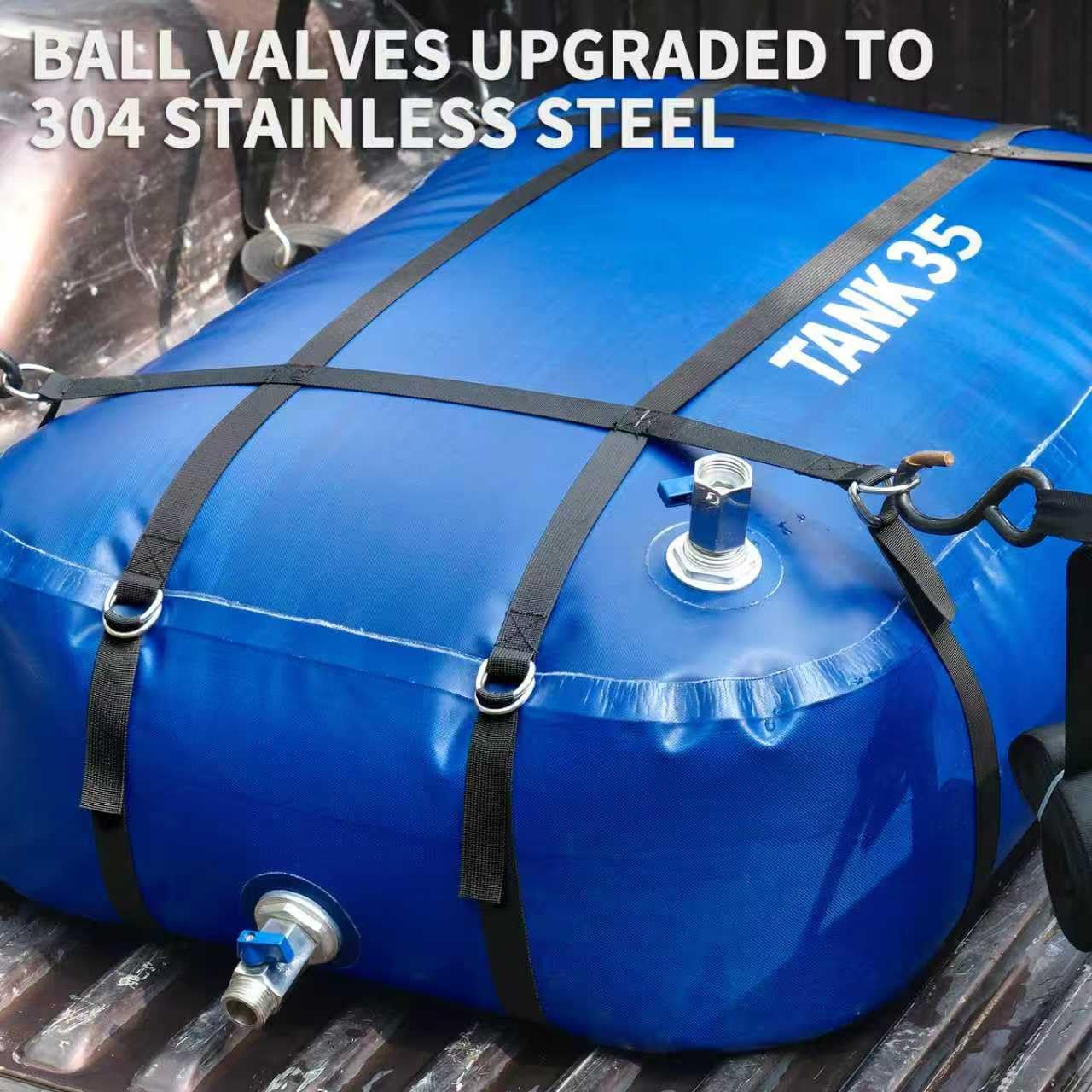 TPU Water Storage Bladder, 35 Gallon Portable RV Fresh Water Tank, Food Grade BPA Free Collapsible Flexible Container for Drinking, Camping, Irrigation & Emergency-Hurricane, Drought, Fire (3/4” GHT)