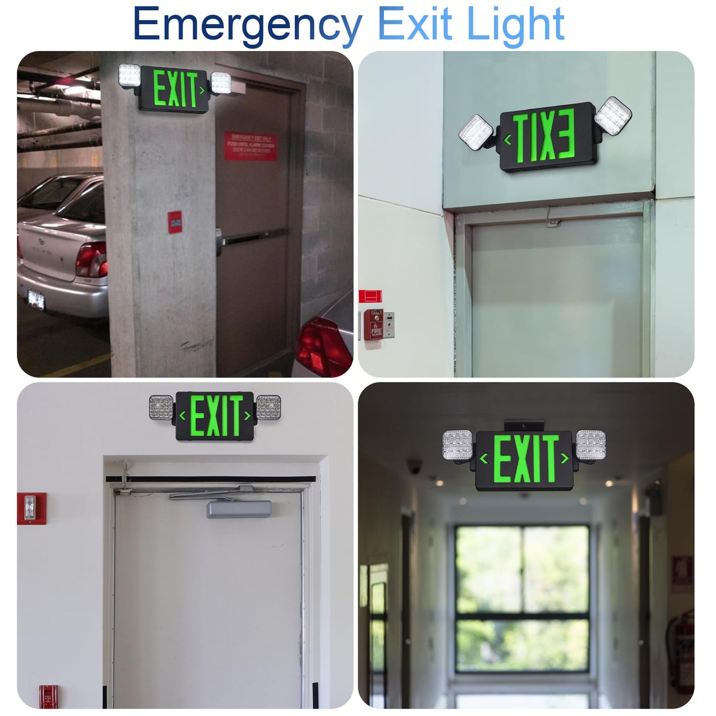 GZRUIYANG Black Housing Exit Sign With Emergency Lights Green, LED Exit Light With Battery Backup, UL 924 Certified, AC 120/277V, Commercial Lights Combo for Business - 2 Pack