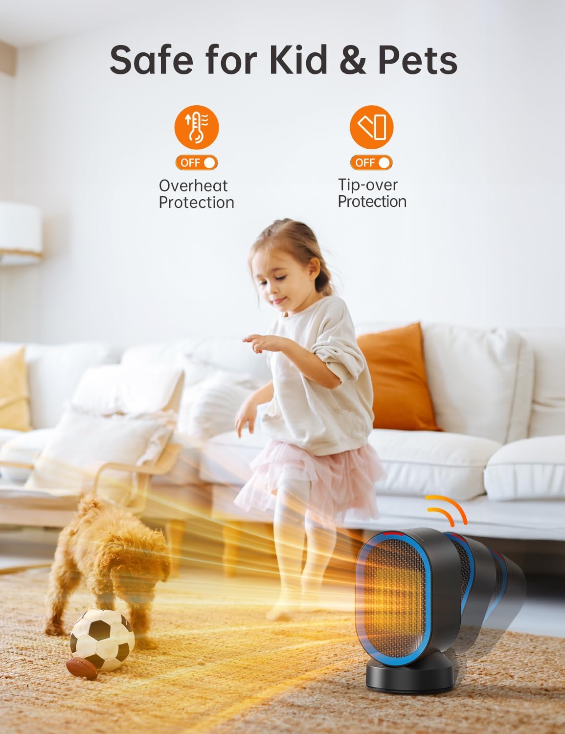 TABYIK Electric Space Heater - 45° Oscillating Portable Heater for Home & Office | Compact Black Design