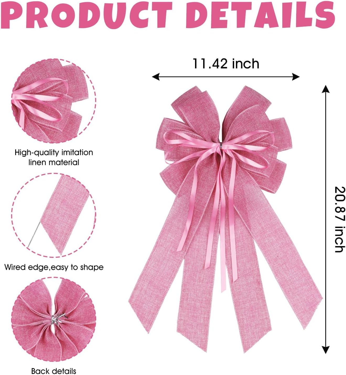 YKW Large Baby Pink Burlap Bow - 20x11 Inch Farmhouse Wreath Decor | Perfect for Baby Showers & Parties