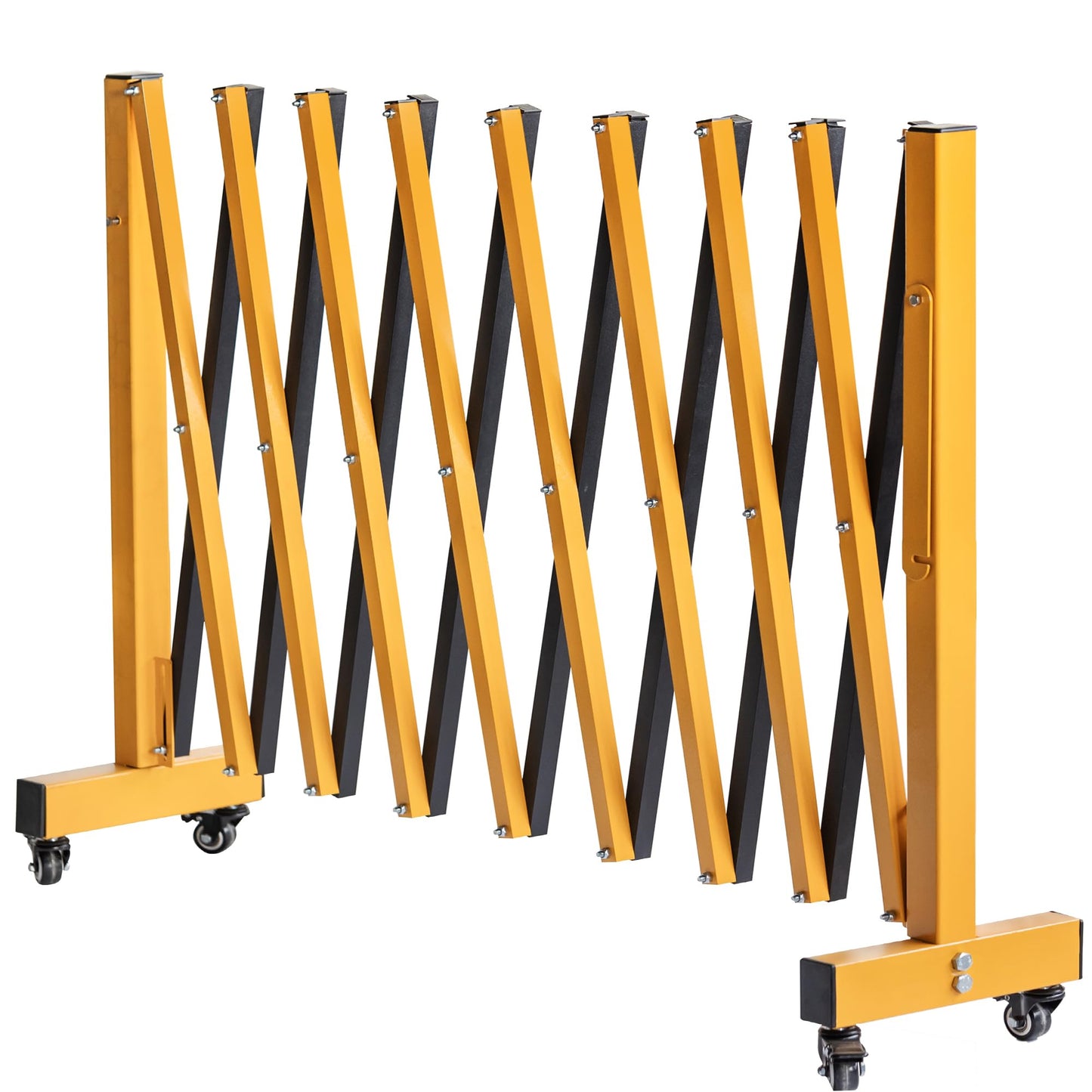 LTSEAME 11FT Industrial Expandable Barricade Folding Security Gate with Wheels,Retractable Driveway Gate with Aluminum Fence(Yellow, 11FT)