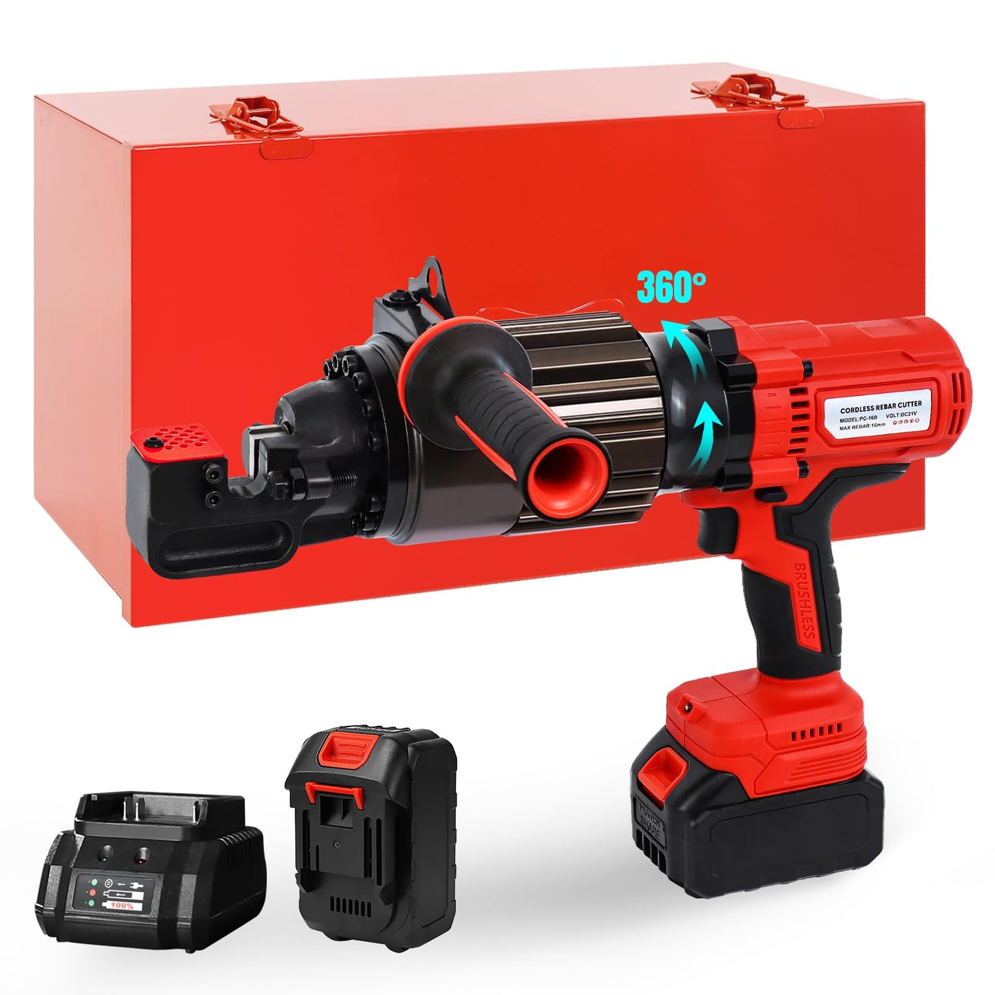 LOSCHEN 360-degree Rotation Cordless Rebar Cutter,Portable Handheld Rebar Cutting Saw,Electric Hydraulic Rebar Cutter,Cutting up from 3/20" #3 to 5/8" #5 (4-16mm) Rebar (Li-ion Battery Version)