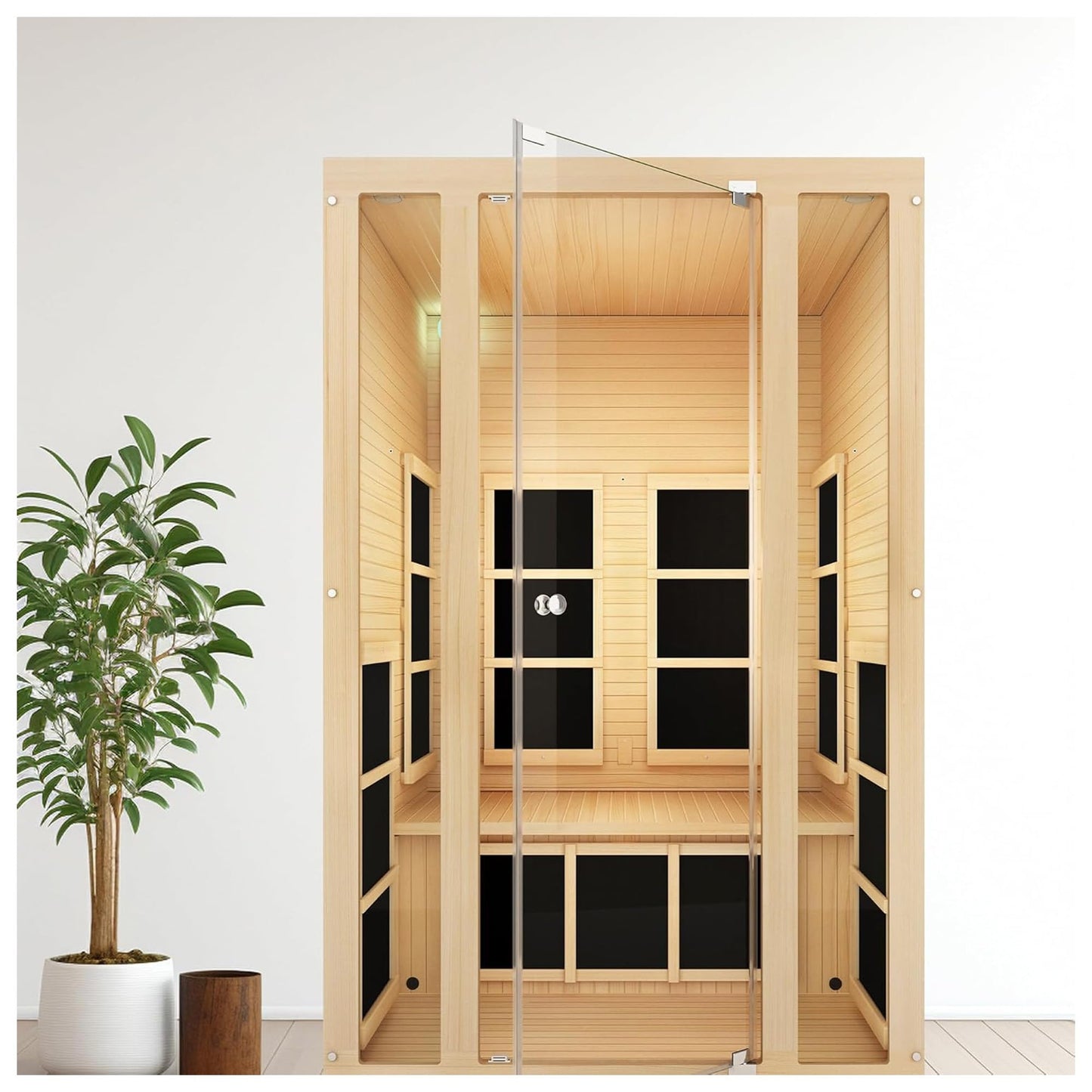 JNH Lifestyles Joyous 2-Person Low EMF FAR Infrared Sauna with Chromotherapy Light for Home Indoor Spa Use - 7 Carbon Fiber Heaters, Canadian Hemlock Wood