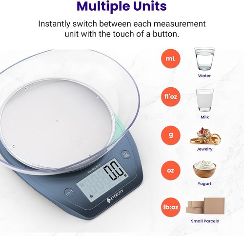 Etekcity Digital Food Scale - Accurate Grams & Ounces Measurement | 11lb/5kg, Stainless Steel, Prussian Blue