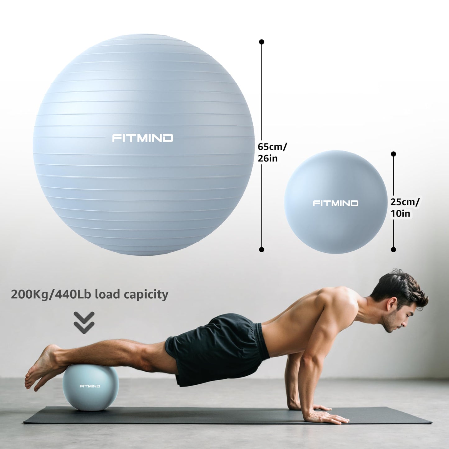 FITMIND Yoga Ball set-65cm&25cm（Blue）