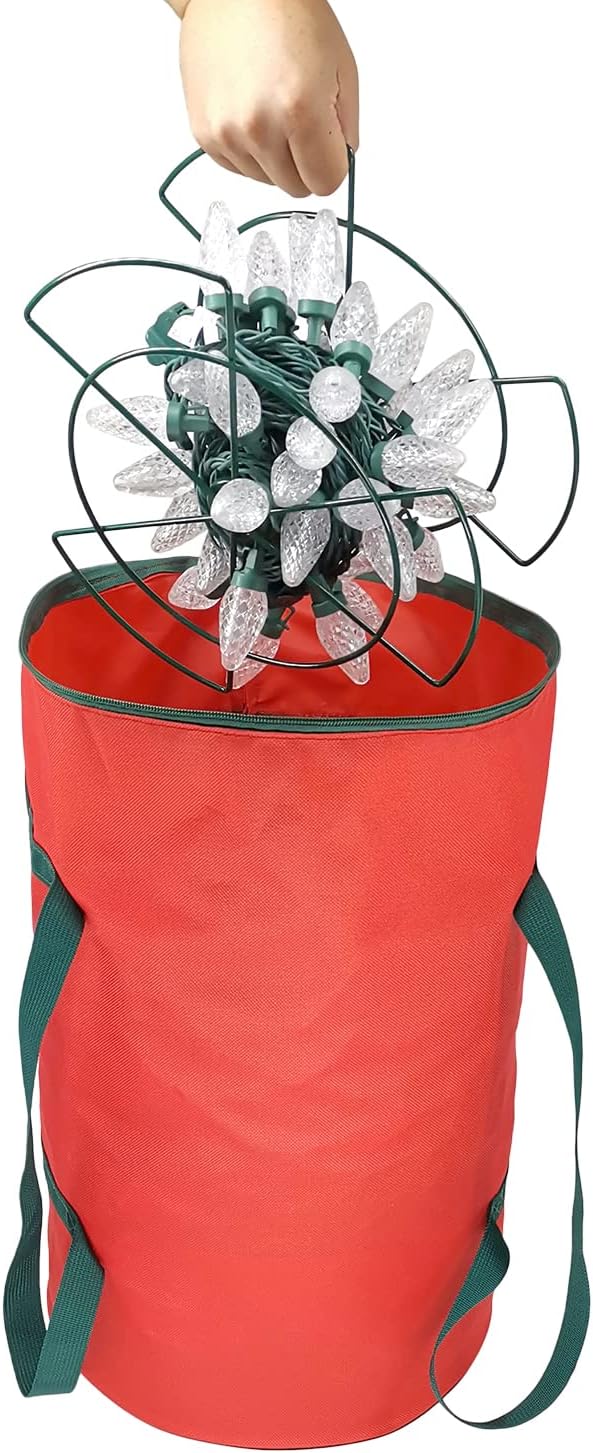 Sattiyrch Christmas Light Storage Bag - Tear-Proof 600D Oxford Fabric with 4 Metal Reels for Easy Organization