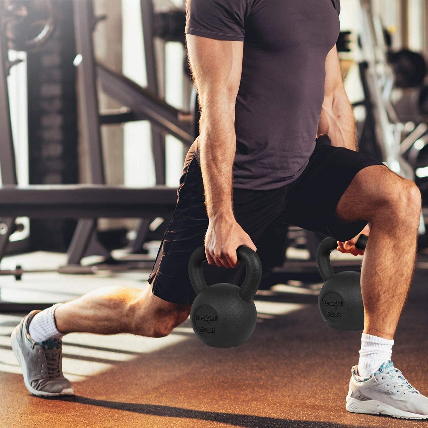 Yes4All Kettlebell Sets - 5, 10, 15 & 20 LB Cast Iron Strength Training Kettlebells, Wide Handles & Flat Bottom for Push Ups, Swings, Squats & Full Body Workout at Home or Gym