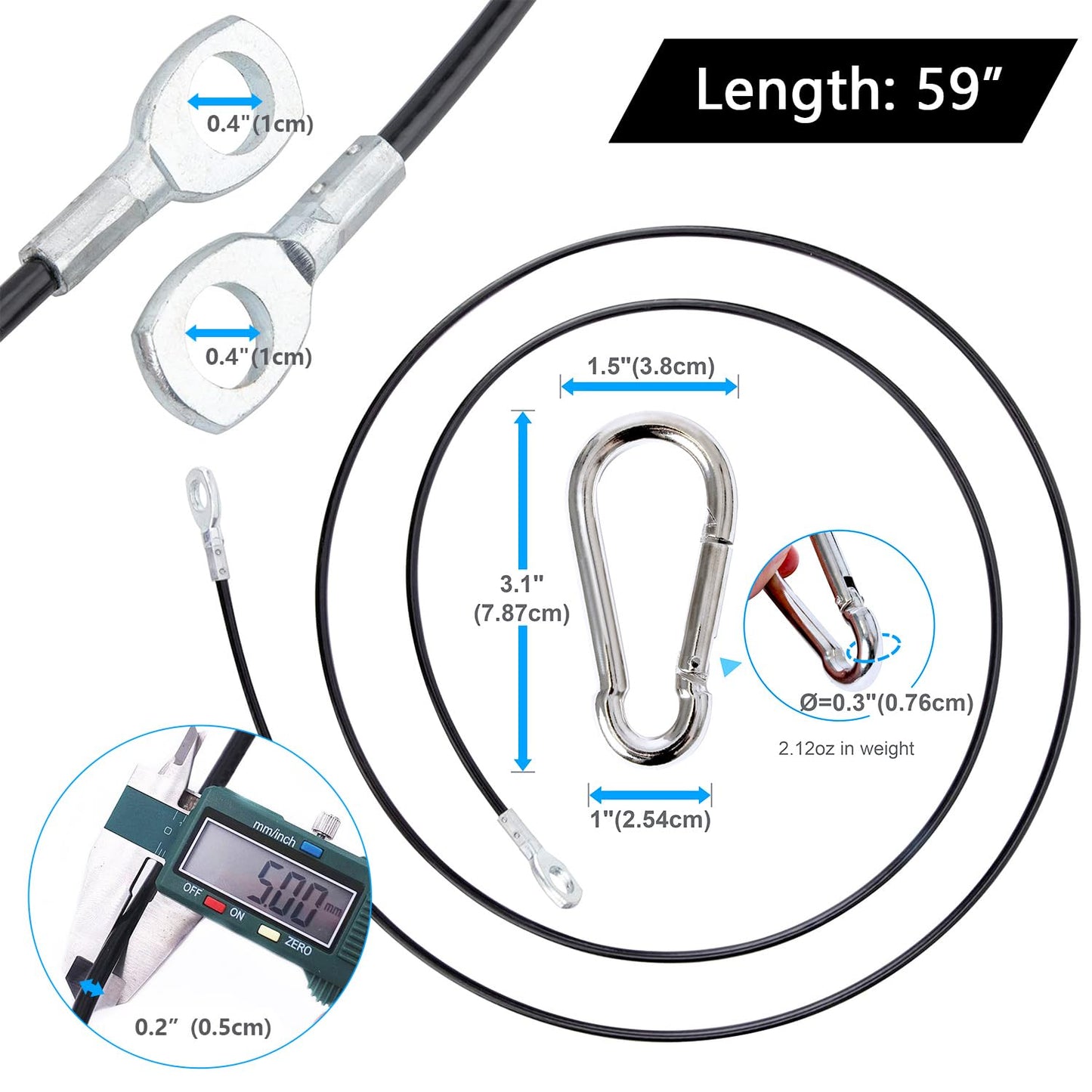 Favuit Fitness Pulley Cable, Gym Replacement Cable, Heavy Duty Steel Wire Rope, Black, 59in
