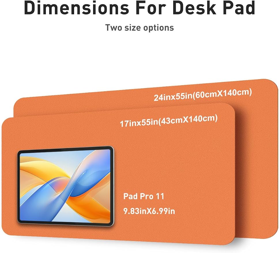 Aothia Faux Leather Desk Mat - Large Mouse Pad, Non-Slip PU Leather Blotter, Waterproof Writing Surface for Office and Home (Hermes Orange, 55" x 17")