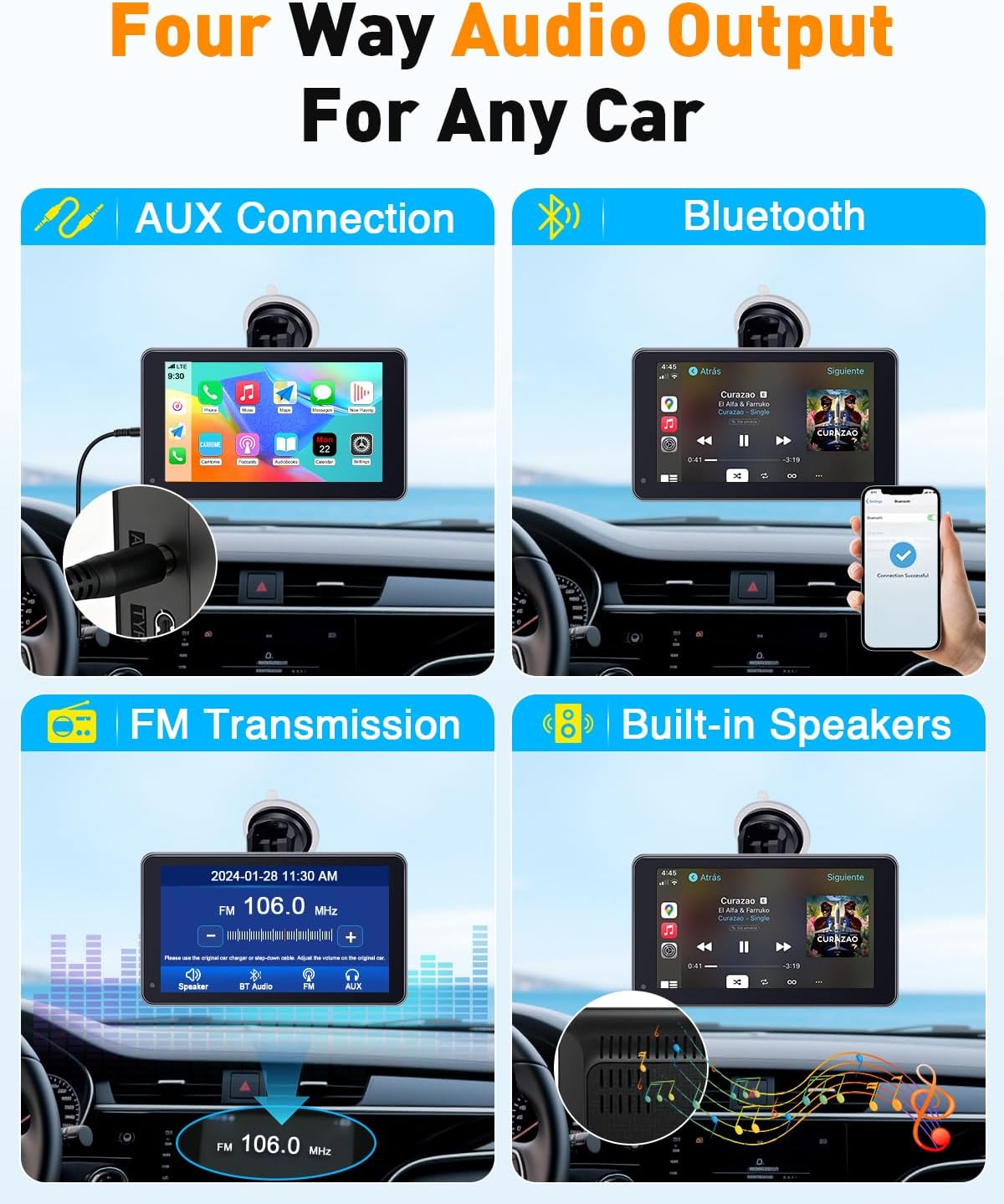 Thybro 7 Commuters Wireless Apple CarPlay & Android Auto Screen - Portable Car Display with AirPlay, Screen Mirroring
