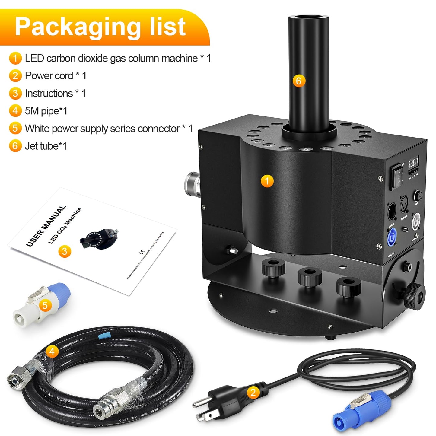CO2 Jet Machine, 300W CO2 Cannon with LED Lights, Professional DMX CO2 Fog Machine Air Column, LED Stage Smoke Machine for DJ, Wedding, Party, Events, Festival (1pc)