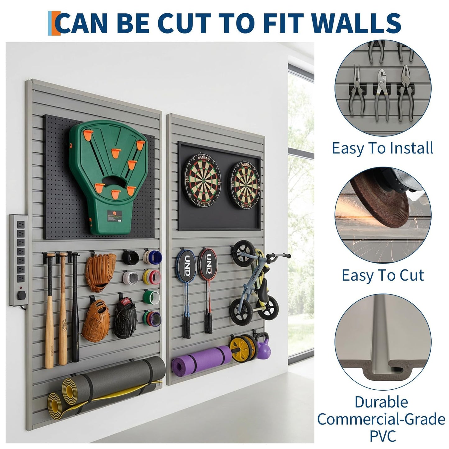 4'X8' PVC Slat Wall Paneling, Slat Wall Paneling Garage Wall Organizer, Heavy Duty PVC Garage Slatwall Storage Systems for Workshop Storage