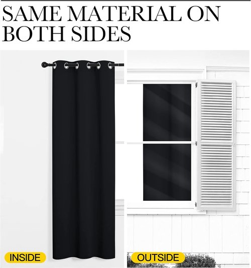 NICETOWN Blackout Patio Curtain Shades - Thermal Insulated Grommet Drapes, 55" x 120", Black | Summer Home Decor