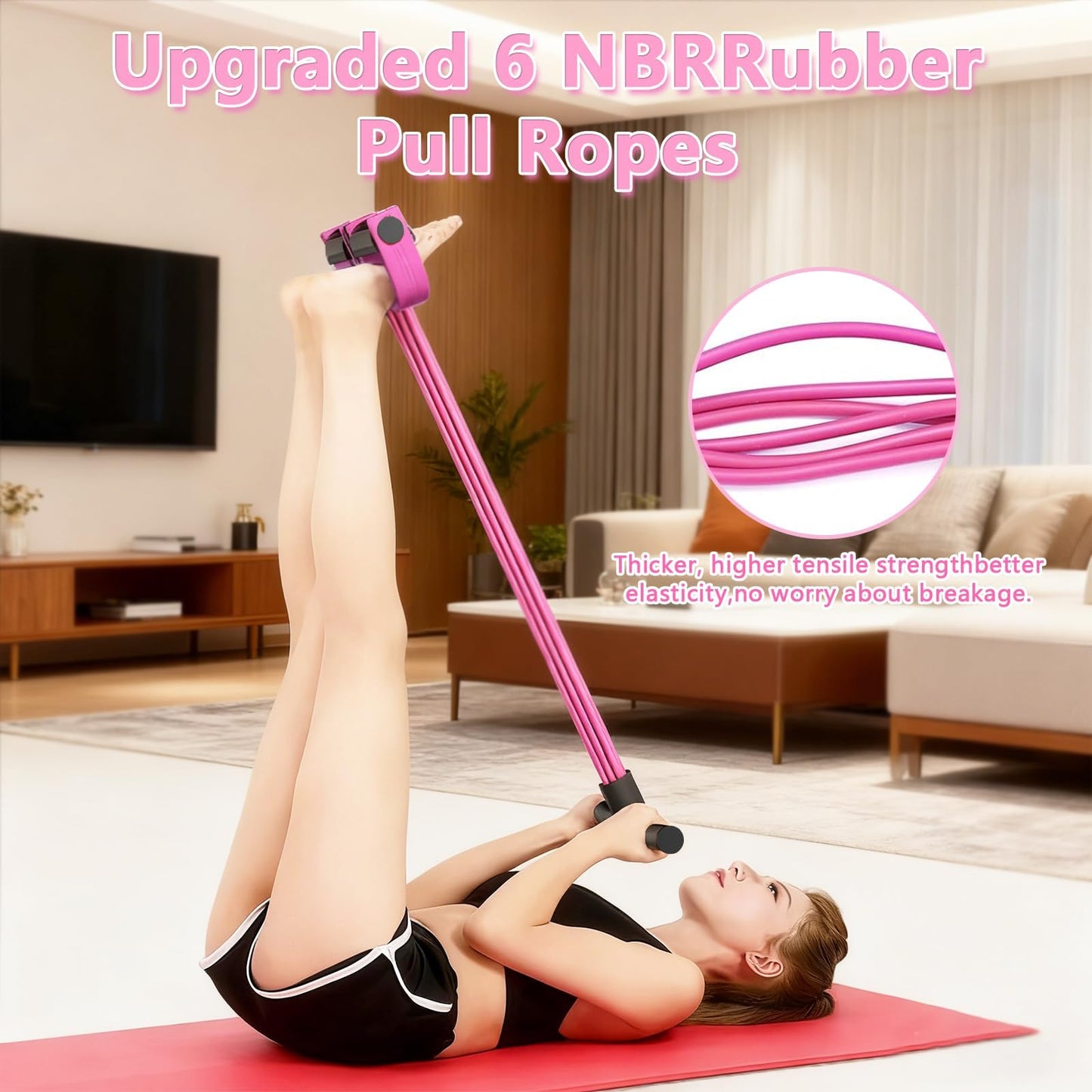 6-Tube Pedal Resistance Band for Women,Fixed High Resistance Foot Pedal Exerciser,Anti-Snap Home Gym Workout Equipment for Abdomen,Waist,Arm,Leg,Glutes,Full Body Toning & Strength Training (Pink)