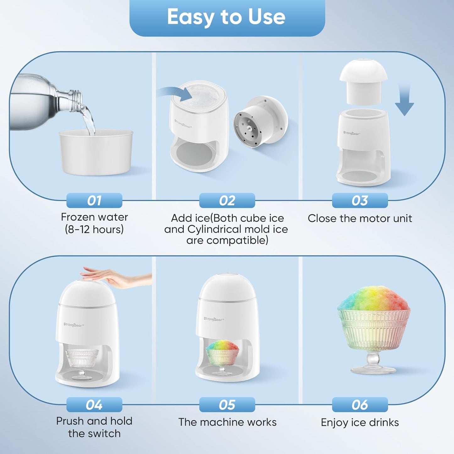 StrongBear Snow Cone Machine - Electric Ice Shaver for Kids' Parties | White Color, Perfect Gift Idea
