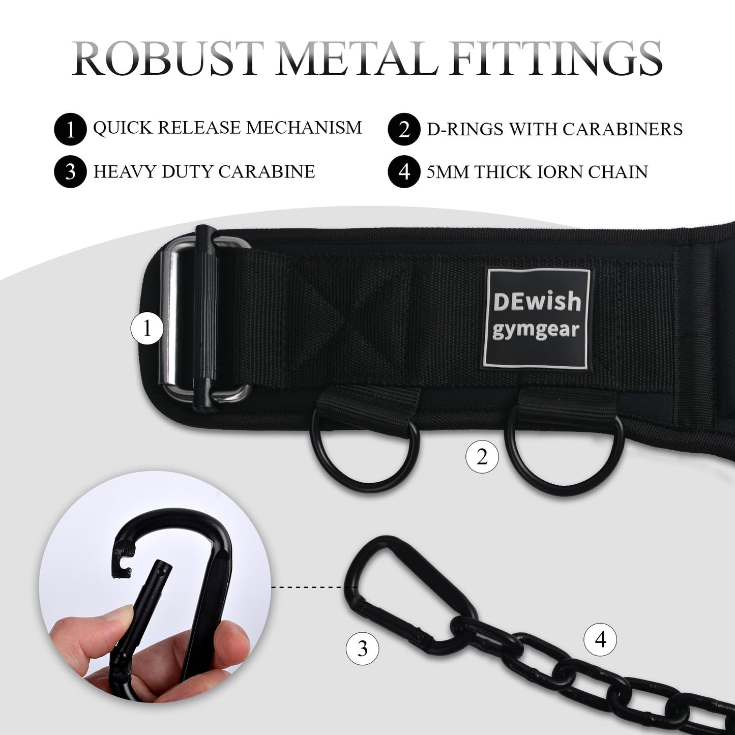2-in-1 Weightlifting Belt & Dip Belt with 41 IN Steel Chain for Pull Up,Added Weight Training (Black, L(35"-39"))