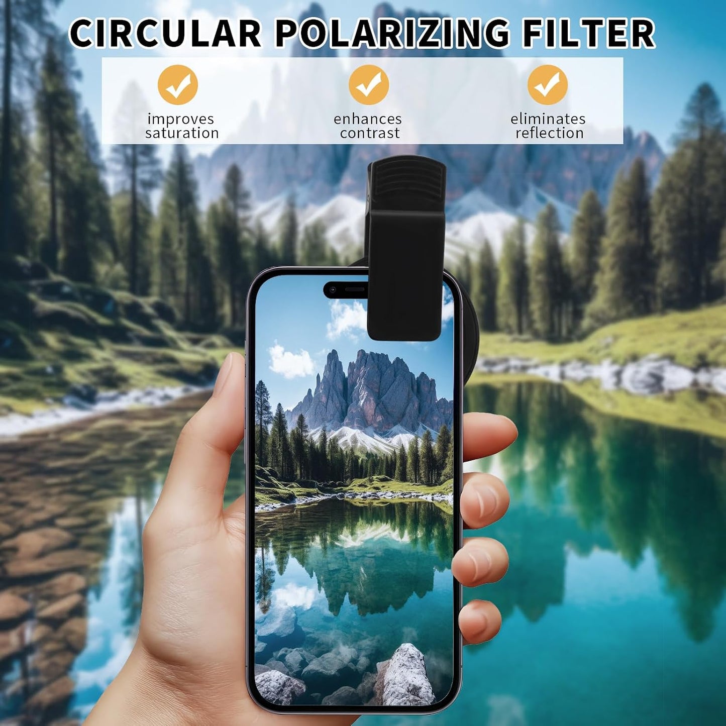 Beysfilter 52MM 16 15 14, CPL Filter for Phone, Clip-on Circular Polarizing Lens, HD Multi-Coated Optical Glass, Camera