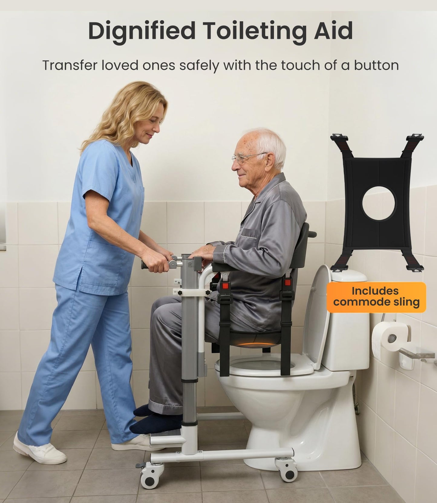 VOCIC Electric Transfer Lift, Patient Lift with 3" Wheels for Carpets, Home Care Transfer Device for Seniors, Transfer Lift for Home Car, AY08 PRO
