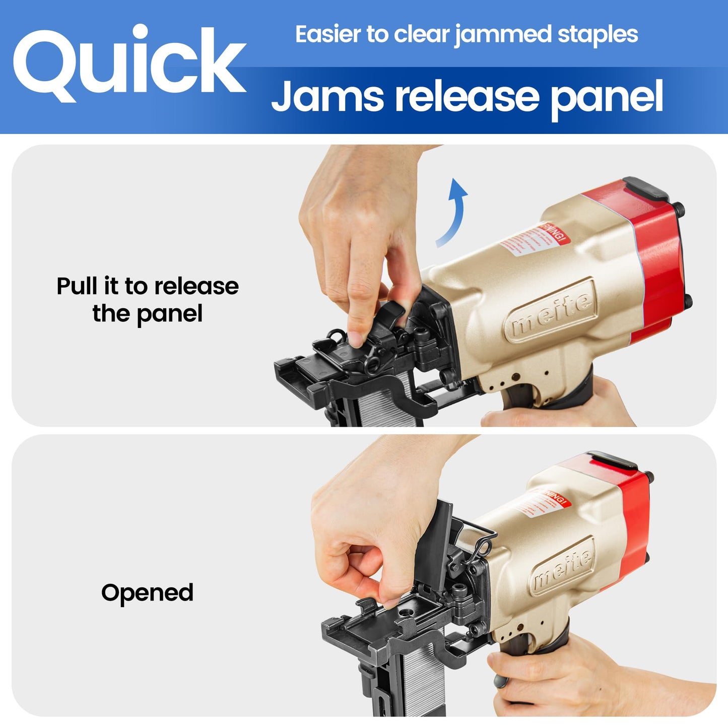 meite 16 Gauge 1-Inch Wide Crown Stapler, Pneumatic Heavy Duty Staple Gun for Roofing & Lathing, Tool-Free Jam Release & Visible Mag, Accepts 5/8"- 1-1/2" P-Type Staples PW2638-L