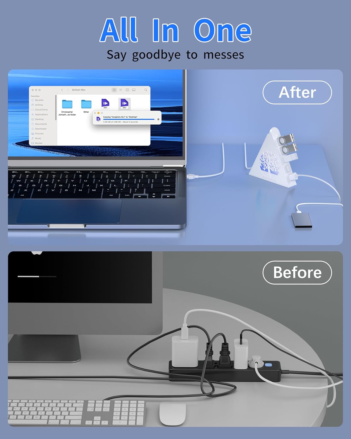 JoyReken 7-Port 3.0 5Gbps 2FT USB Hub, White Vertical USB Hub Splitter with Tree-Shaped RGB Lighting, High-Speed
