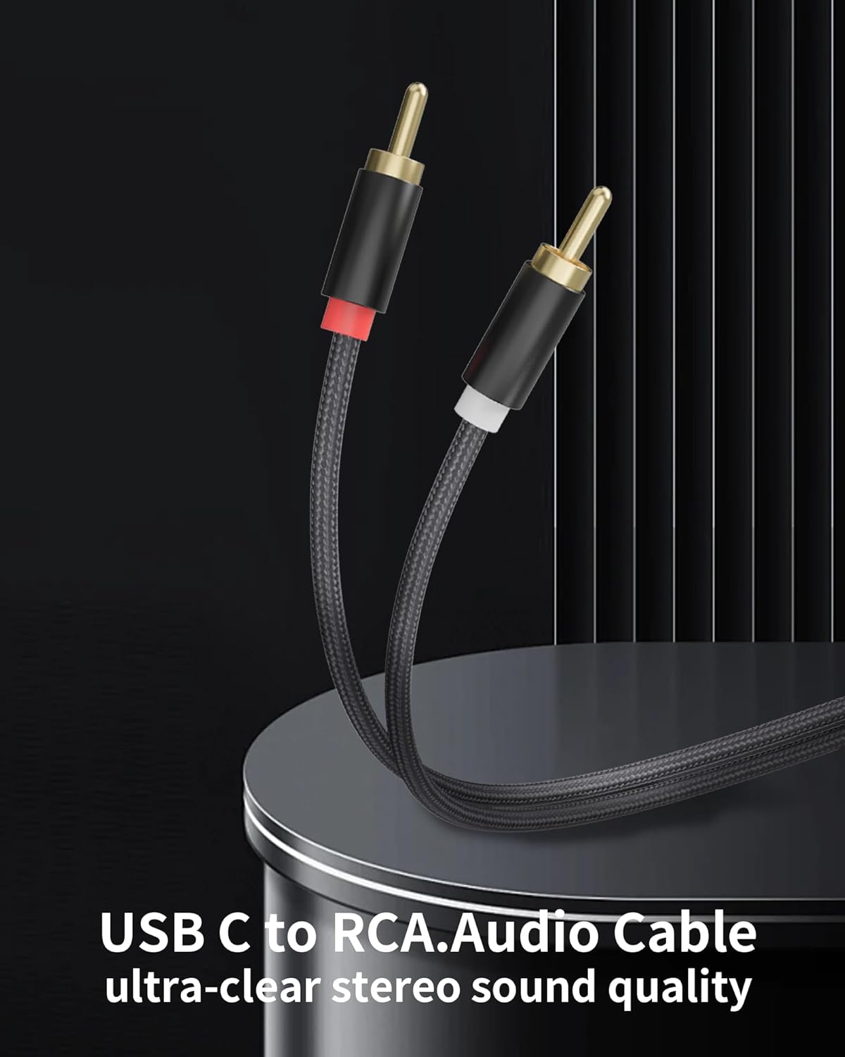 [3-in-1 C/3.5mm 2 (3.9FT) RCA Audio Cable] Lightning/USB to RCA Compatible with iPhone, Android, Home Theater, Car