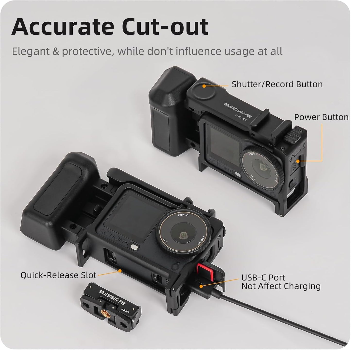 ZEVORO 6 Street Grip Kit for DJI Action with Protective Frame Cage, Plastic Camera Grip Handle Holder with Shutter