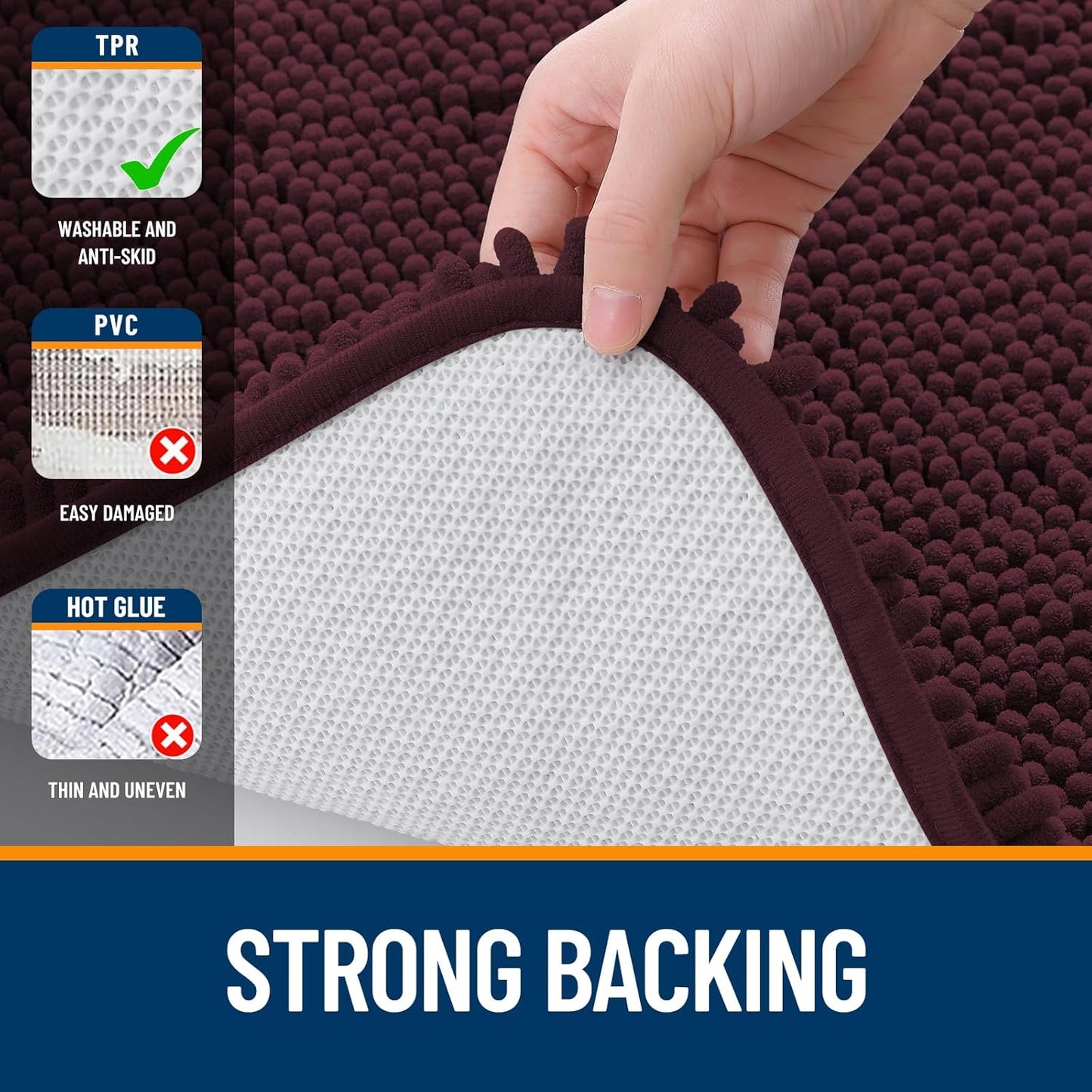 OLANLY Bathroom Runner Rugs - Soft Absorbent Chenille Bath Mats | Quick-Dry, Machine Washable, 44x24, Black Cherry
