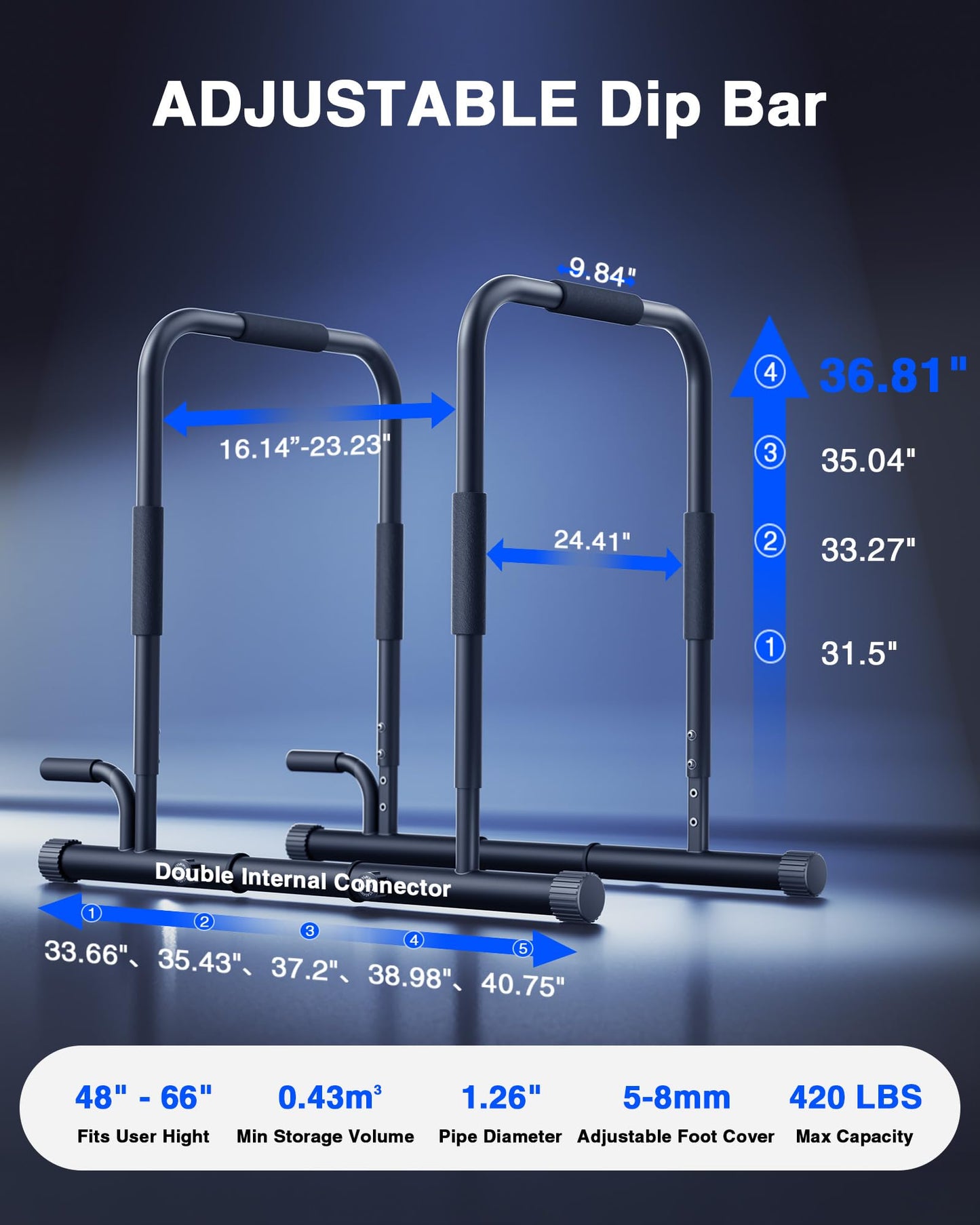 SolidFit 2-in-1 Dip Bar Station - Dip Bars & Push Up Bars Calisthenics Equipment with 420LB Bolt Washer Stable Design Dual Inner Connectors Portable Adjustable for Home Gym Strength Training Black