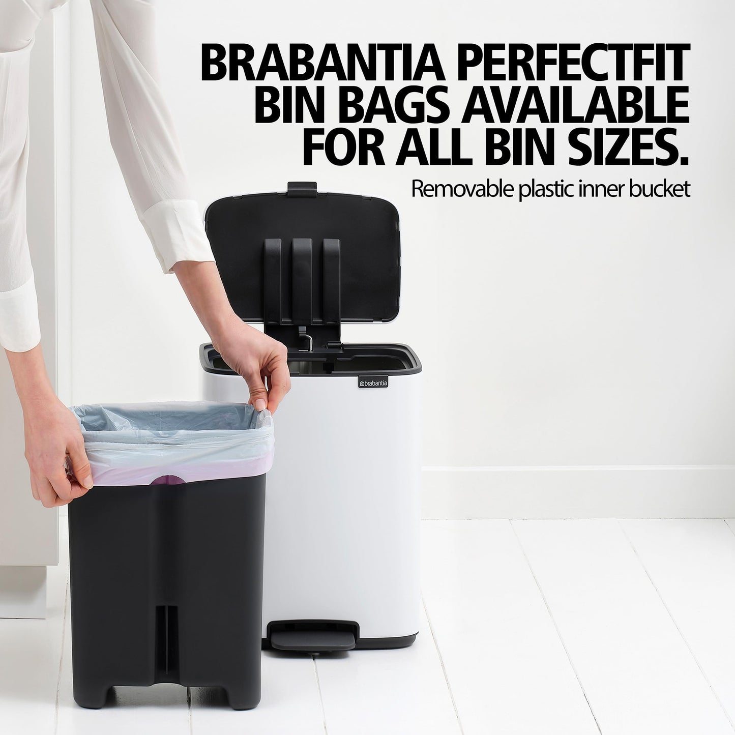 Brabantia Bo Step-On 8 Gallon Square Trash Can | Mineral Infinite Gray | Light-Pedal, Soft-Close Kitchen Trash Can, Removable Inner Bucket, Non-Slip Base | Sample Trash Bags Included